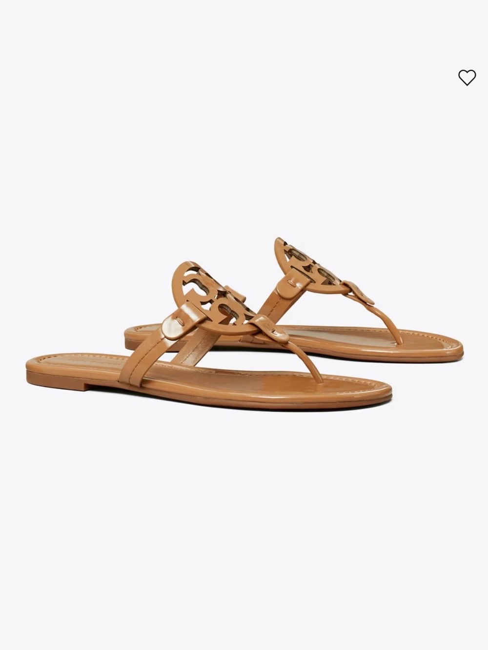 Tory Burch Miller Sandals Patent Leather Logo Thong Sandals in Tan